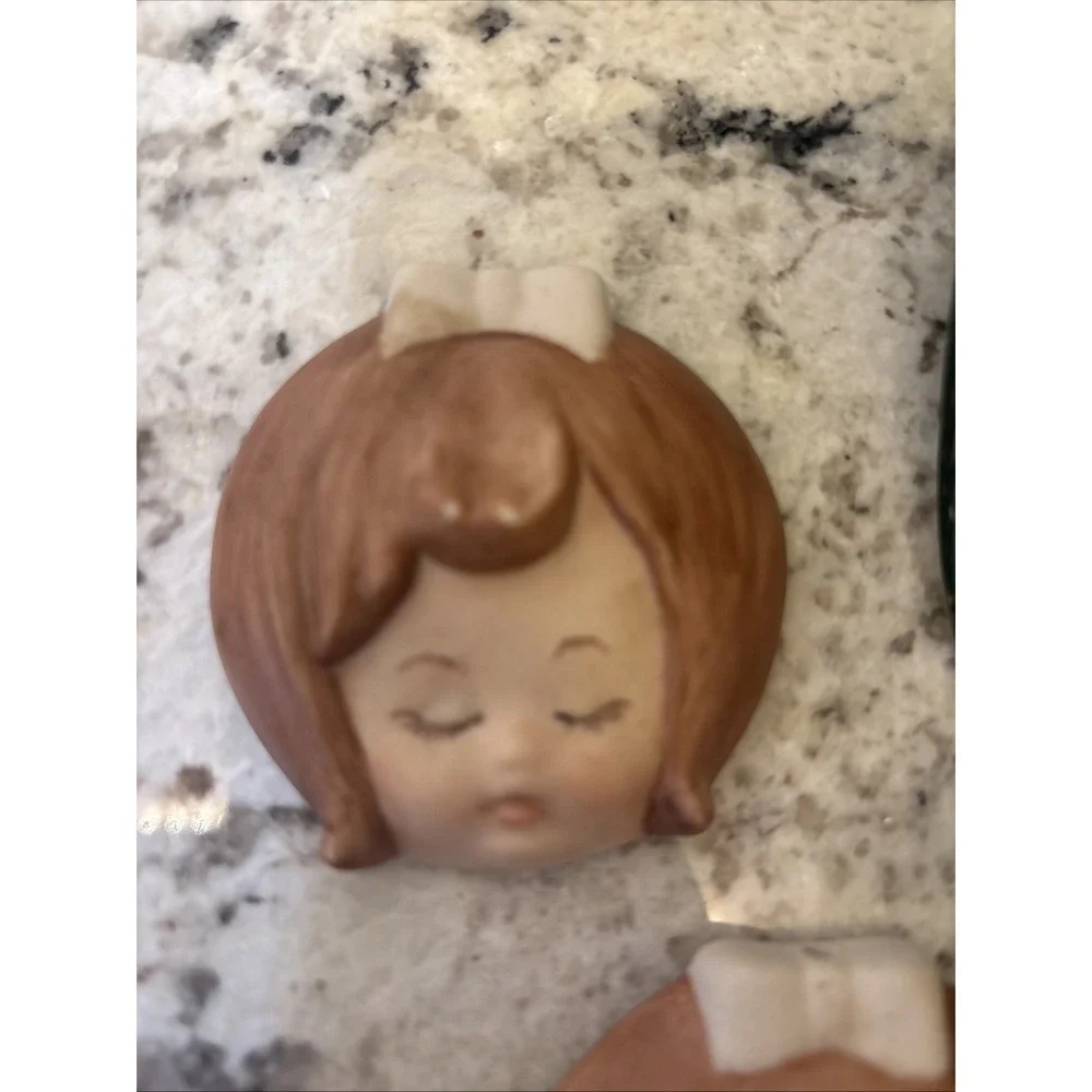 Vintage Hand Painted Ceramic Wall Plaques Baby Face Little Girls Kitschy Decor